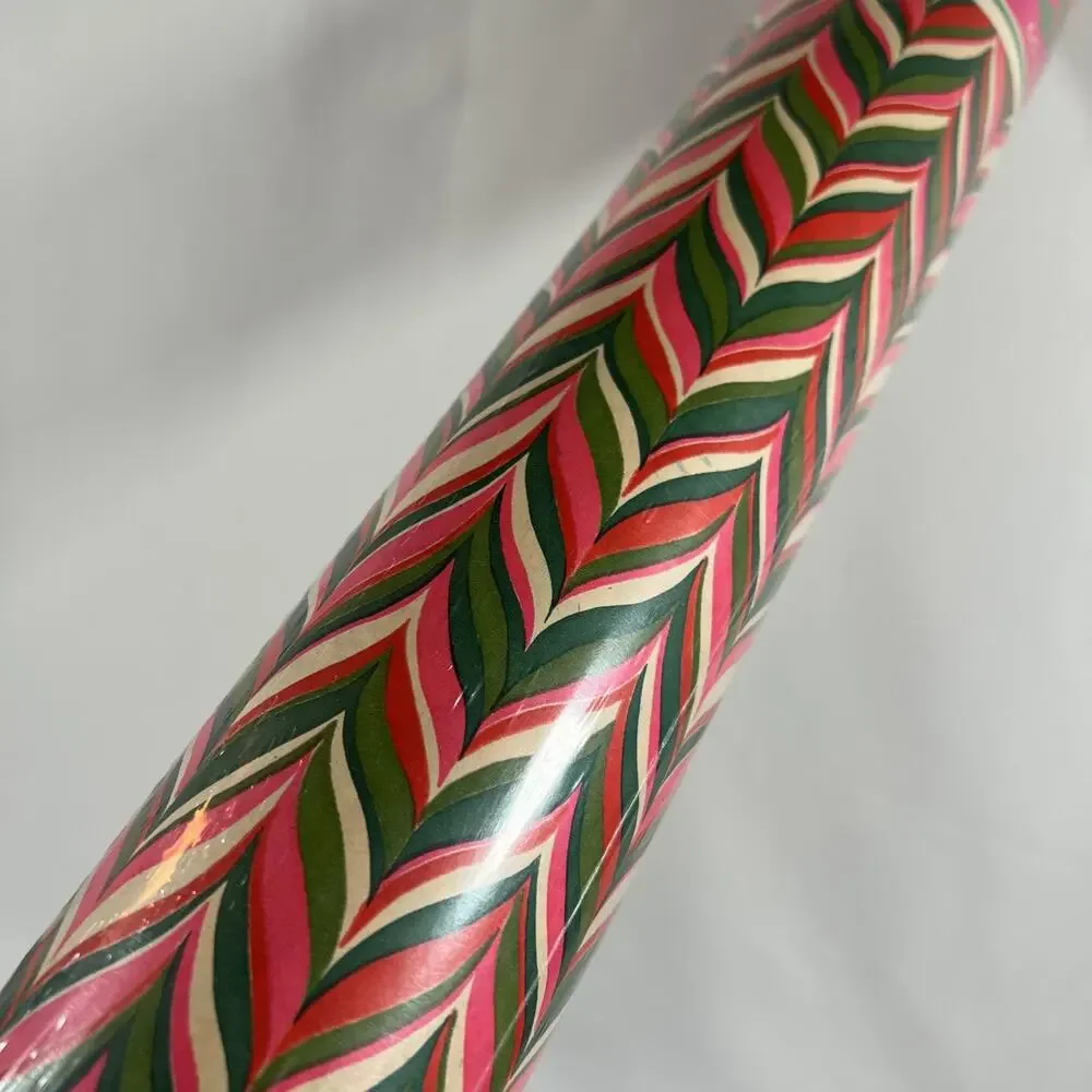Vintage Roll Gift Wrap Christmas Paper Papercraft Pink Green Mod SEALED Wrapping